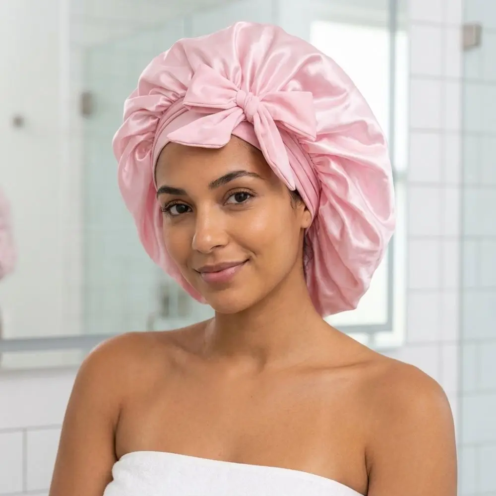 Satin Material Sleeping Bonnet Adjustable Strap Wide Brim Design Hair Care Cap Soft Solid Color Satin Sleep Bonnet For Long Hair