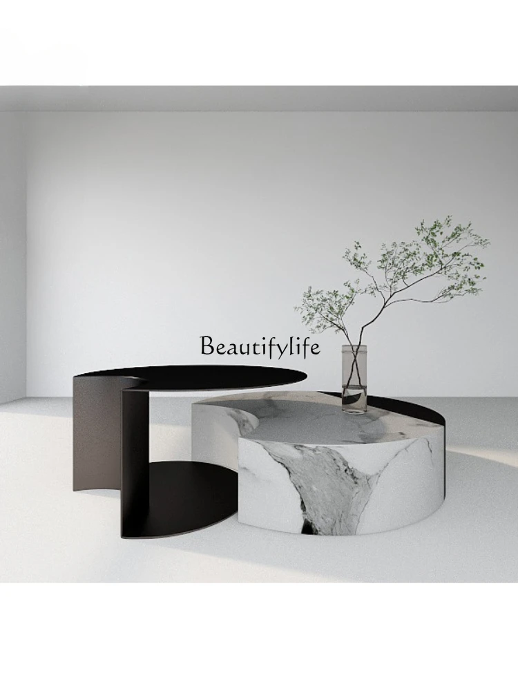 Nordic Creative Minimalist round Half Arc Stainless Steel Coffee Table Combination