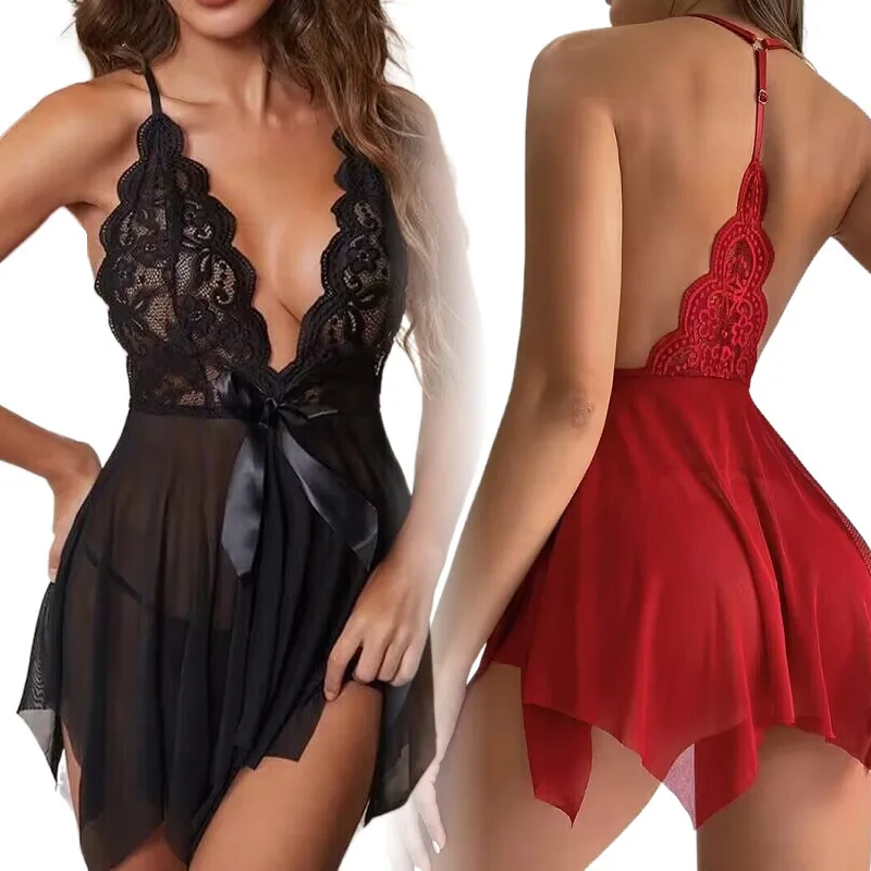 ชุดชั้นในเซ็กซี่ Amazon Supply ผู้หญิงตาข่าย Temptation ยอดนิยม Suspender Nightgown ชุดนอนเซ็กซี่โปร่งใส