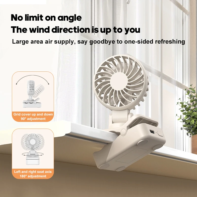 الوافدين الجدد مروحة بمشبك صغير USB 1200mAh مروحة قابلة للشحن زاوية قابل للتعديل حامل صغير مروحة محمولة للأماكن الخارجية الشخصية