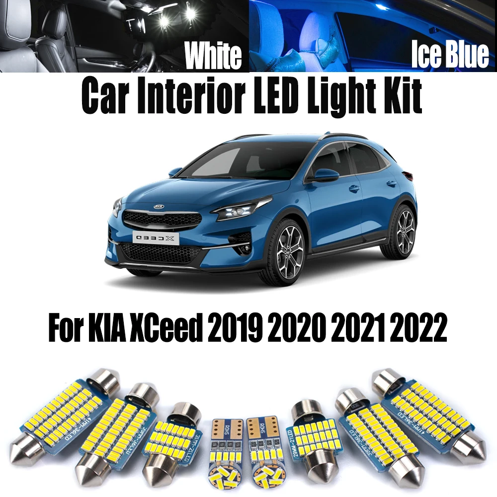 

12Pcs Canbus LED Lighting Interior Map Dome Trunk Light Kit For KIA XCeed 2019 2020 2021 2022 Car Ceiling Bulbs Accessories