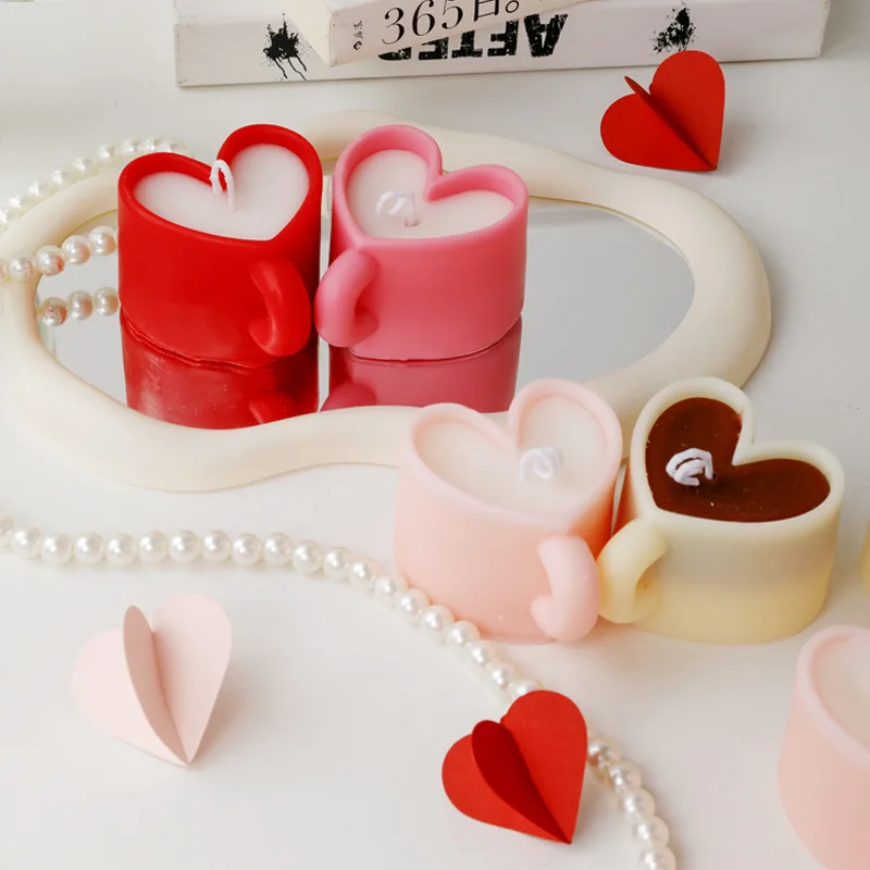 Sweet love coffee cup scented candle.ins style fragrance decoration birthday gift with hand gift. Jar candle cup wax.