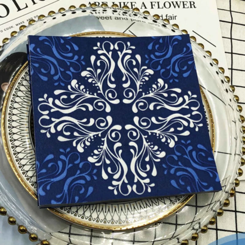 10/20pcs/Pac Colourful Printed Napkin Blue Flower Creative Square Paper Napkin Wedding Party Restaurant Folding Mouth Cloths