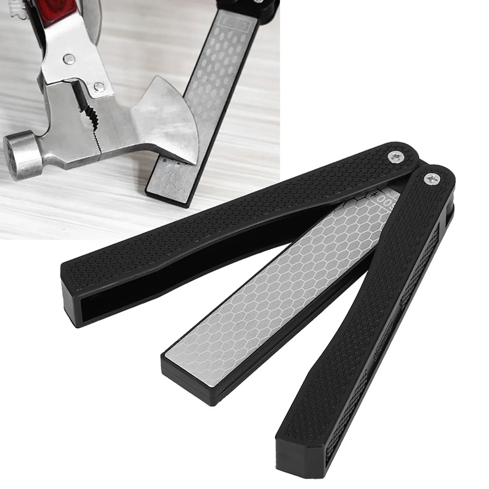 

Double Sided Knife Sharpener Portable Folding Portable AntiSlip Diamond Sharpener(Black )