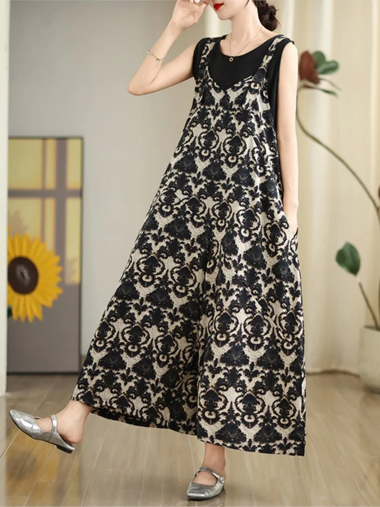 오버사이즈 여름 점프수트 여성 플로럴 프린트 모디스 캐주얼 여성 점프수트 루즈 와이드 레그 여성 오버올 스파게티 스트랩 포함