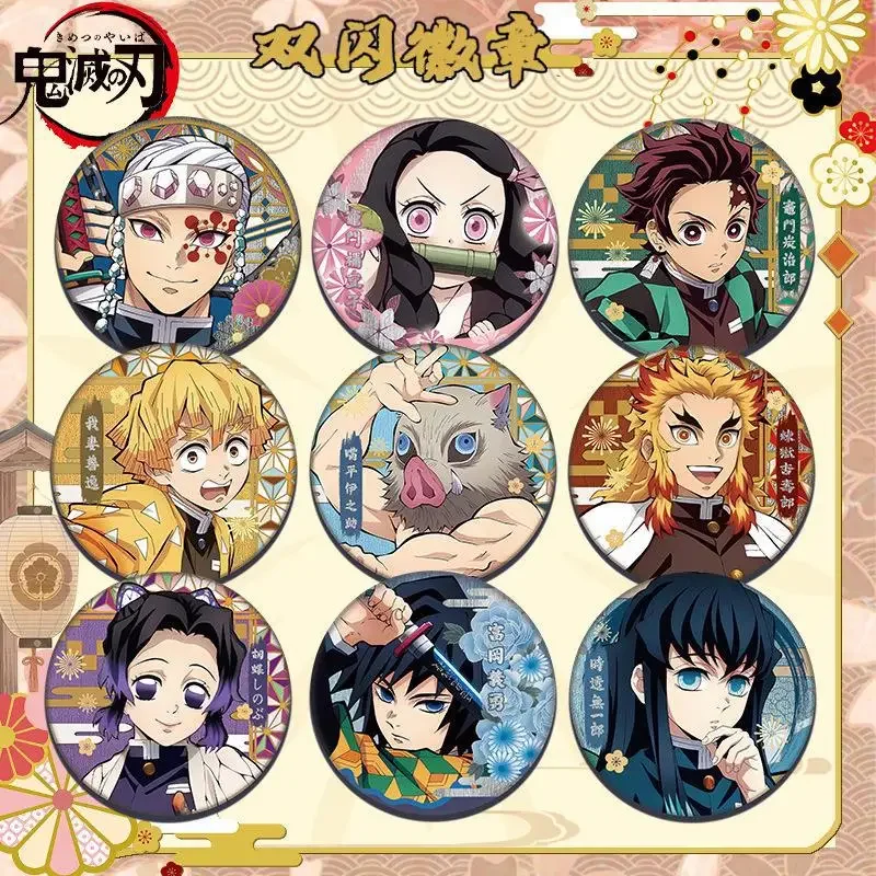 Anime Demon Slayer Nezuko Tanjirou Kyoujurou Giyuu Metal badge brooch Goods Backpack pendant decoration collect Gifts