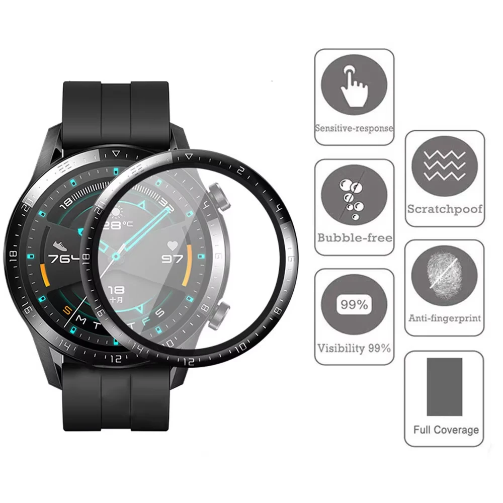 Screen Protector For Huawei Watch GT2/2E/2Pro 46mm  Accessories Full Cover Curved Soft Edge Protective Film For Huawei GT 2 2E