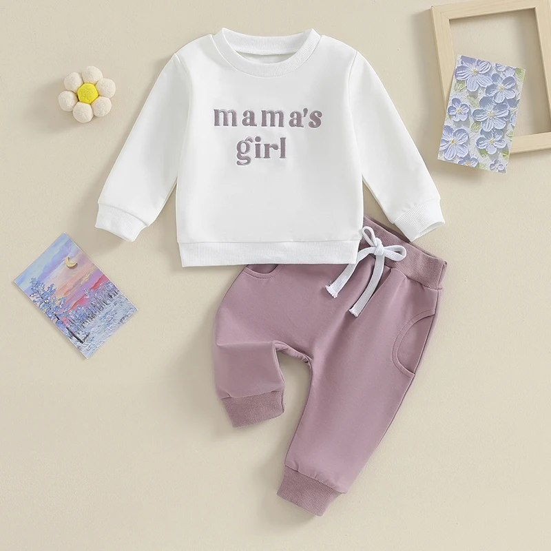 

Suefunskry Kids Baby Girl Fall Clothes Set Letter Embroidery Print Long Sleeve Pullover Tops Elastic Waist Long Pants Outfit