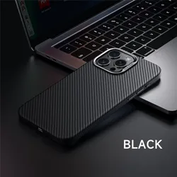 Magnetic Slim Aramid Fiber Pattern Leather Case For iPhone 14 15 Pro Max Skin-Feel Back Cover