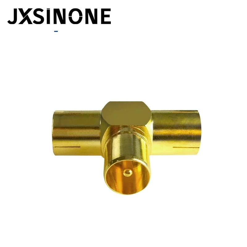 JXSINONE 1PC ทีวีชายหญิง2 T-Type Gold Plated Connector RF Coax Coaxial Adapter