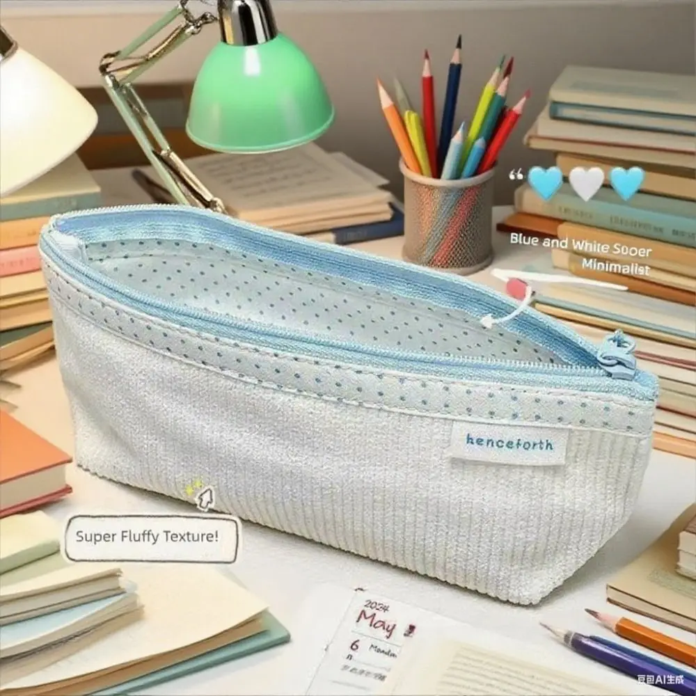 Bolsa de caneta de veludo fofa, forro de ponto ondulado, bolsa de papelaria de desenho animado, presente de grande capacidade, bolsa cosmética, suprimentos para estudantes