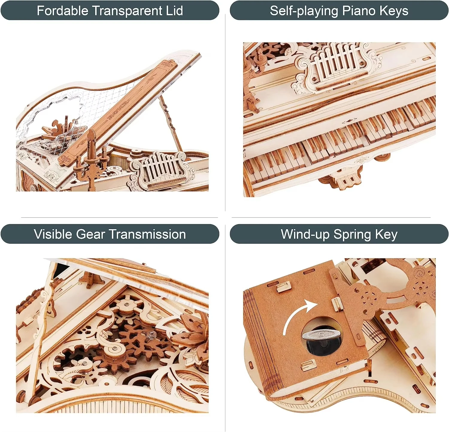 ROKR Mechanical music box secret piano creative 3D assembly model toy, room decoration gift