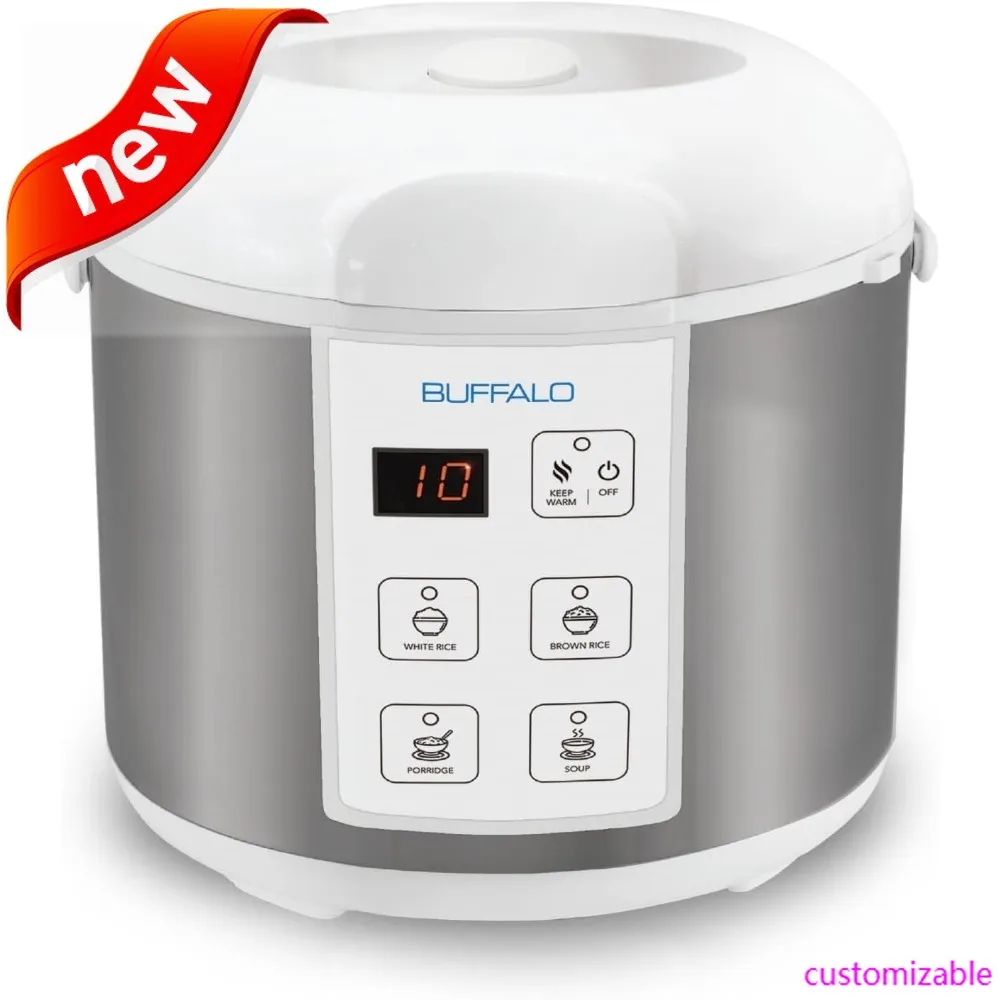 

NEW-Buffalo Classic Rice Cooker With Clad Stainless Steel Inner Pot - Electric Rice Cooker For White/Brown Rice, Grain - Easy-to