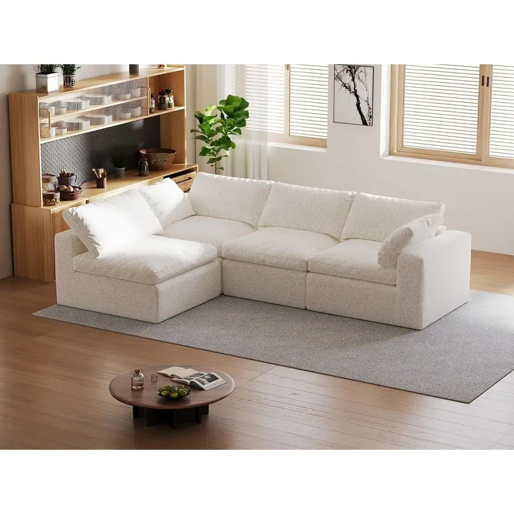 

Oversized 4-Seat Cloud Sectional Sofa with Washable Covers, No Assembly Needed, White