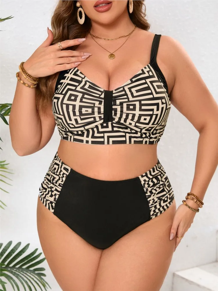 Plus Size High Waist Bikini Women's Push Up Large Size Swimsuit 2025 Summer Mujer Big Size Tummy Control Swimwear Bikini Sets
