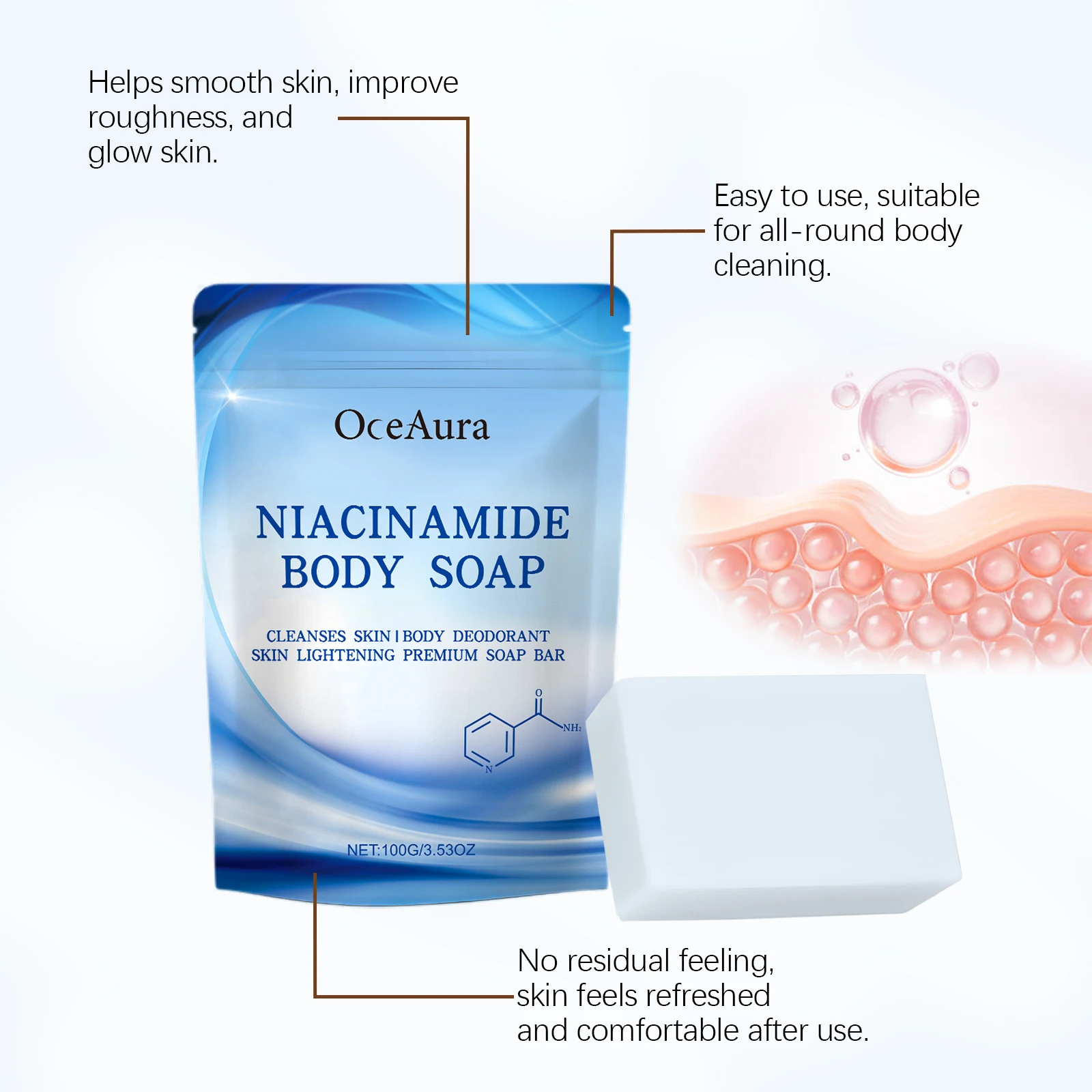 Niacinamide Body Whitening Soap Skin Brightening Deep Cleaning Underarm Knee Bleaching Chicken Skin Removal Fragrance Bath Soap