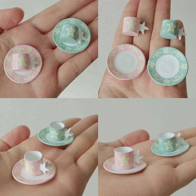 YESTARY Bjd Dolls Teacups 2PCS/Set For 1/6 Blythe Ob11 Ob24 1/12 Dolls Miniature Dollhouse Accessories Hand Painted Star Teacups