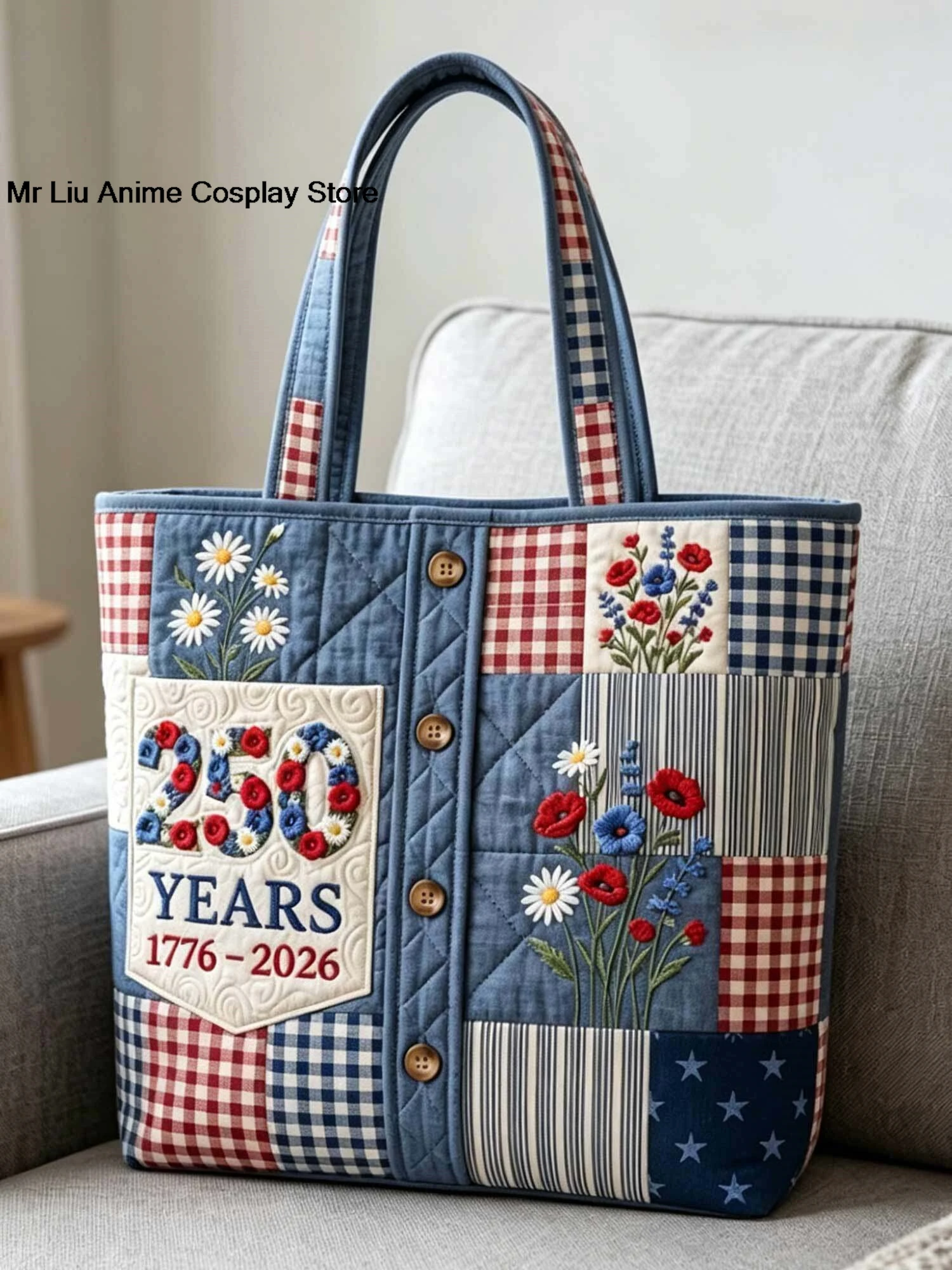 

Liberty Legacy Quilted Tote Bag Canvas Handbag Personalized Floral Design Polyester Leisure Style Medium Size Casual