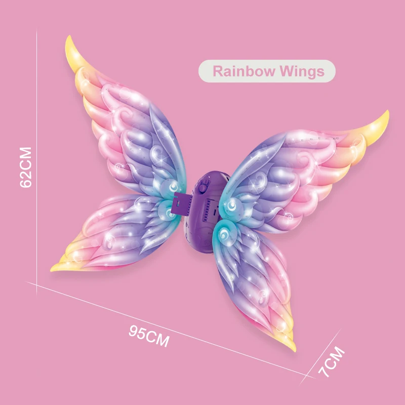 Diy pequena princesa luz elétrica música arco-íris asas menina anjo volta decoração luminosa flor fada elf adereços vestir-se presente