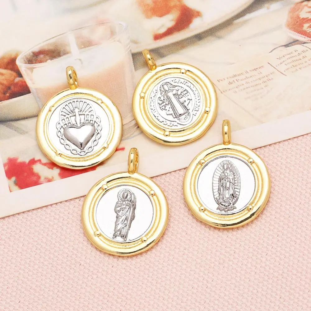 OCESRIO Trendy Brass Virgin Mary Medal Pendant for Necklaces Copper Gold Plated San Benito Jewelry Making Component pdtb813