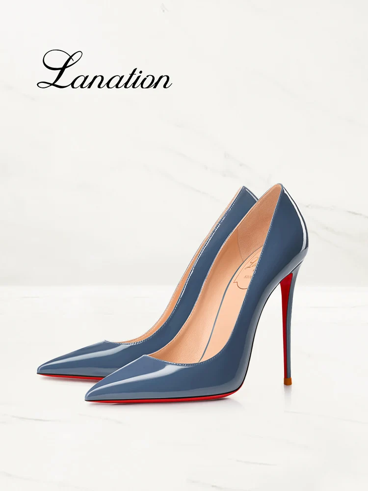 women haze blue red bottom shoes summer sandals genuine leather bright pumps size 43 shallow sexy high heel dress stilettos