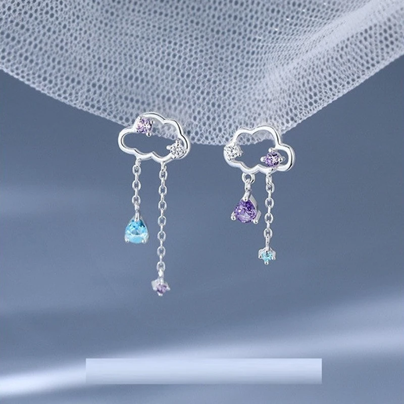 Koreanische Neue Luxuriöse Zirkon-Mond-Stern Asymmetrische Ohrstecker für Frauen Kristall-Wolken-Perlen-Ohrringe Schmuckgeschenke – Detail 5