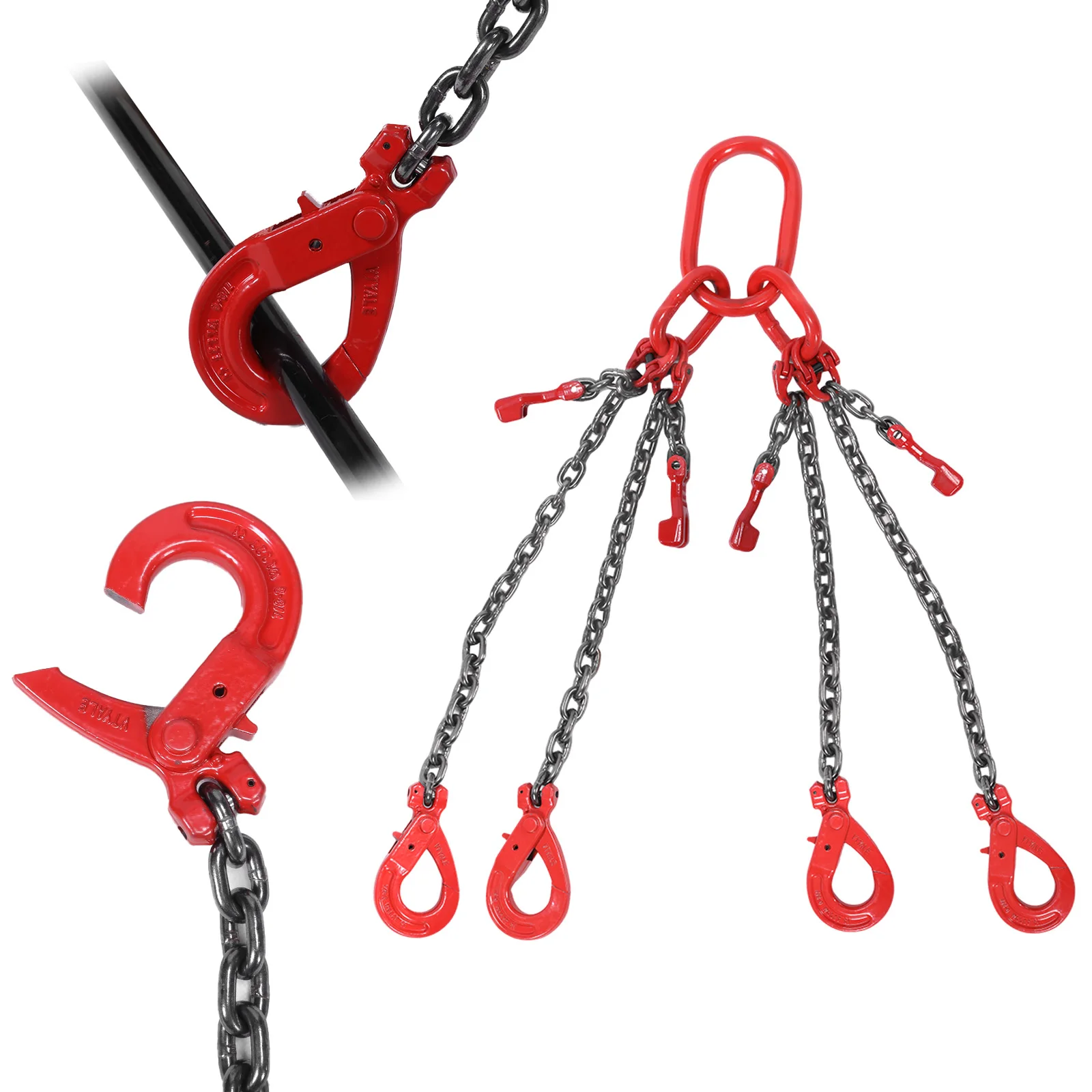 

8 Tons 4 Leg Alloy Steel Heavy Duty Lifting Chain with 4 Safety Grab Hooks Heavy-Duty Weight Lifting Chains for Forklift & Crane