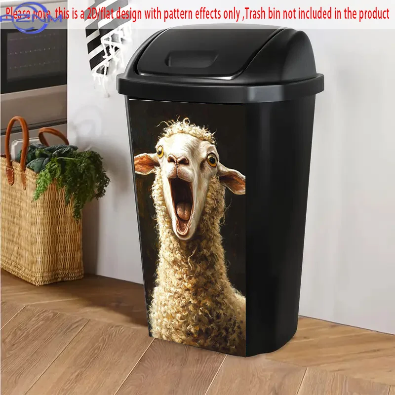 Surprised Screaming Sheep Face Self-Adhesive PVC Sticker - Farmhouse Decor Art, Removable Trash Can Decal for Wheelie Bins, Ki
