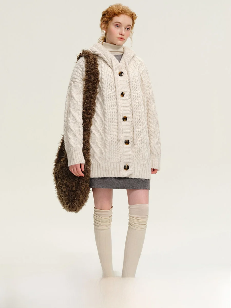 

plus Size Women's Autumn Winter Knitted Wool Sweater Soft Cozy Loose Fit Hat Design Casual Sle Long Sve mid Length Coat