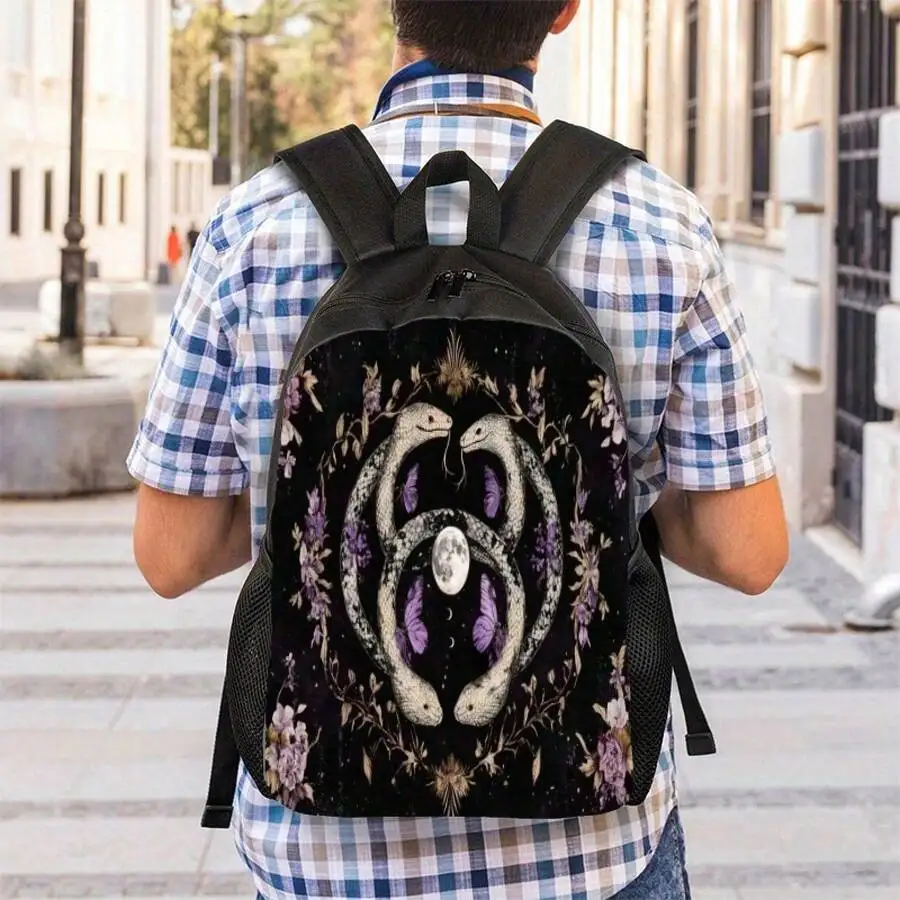 

Occult Double Snake Floral Print Backpack Lightweight Casual Travel Bag
