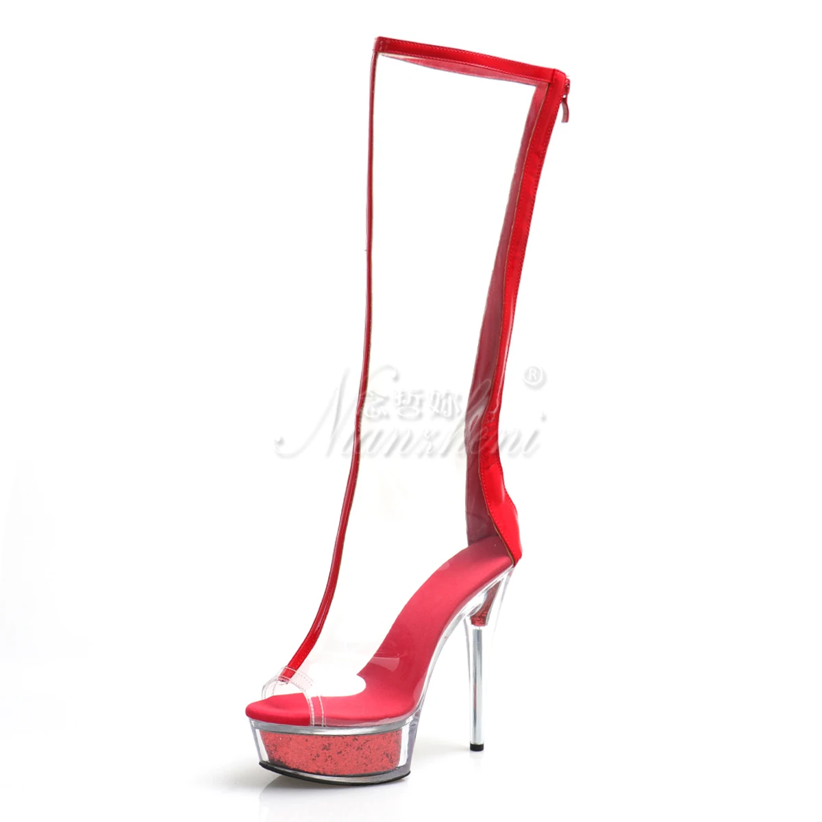 Big Size 15cm Rransparent Peep Toe Platform Ankle Boots 6Inch Exotic Dancer Big Size Stripper Heels Pole Dance Round Toe Sexy
