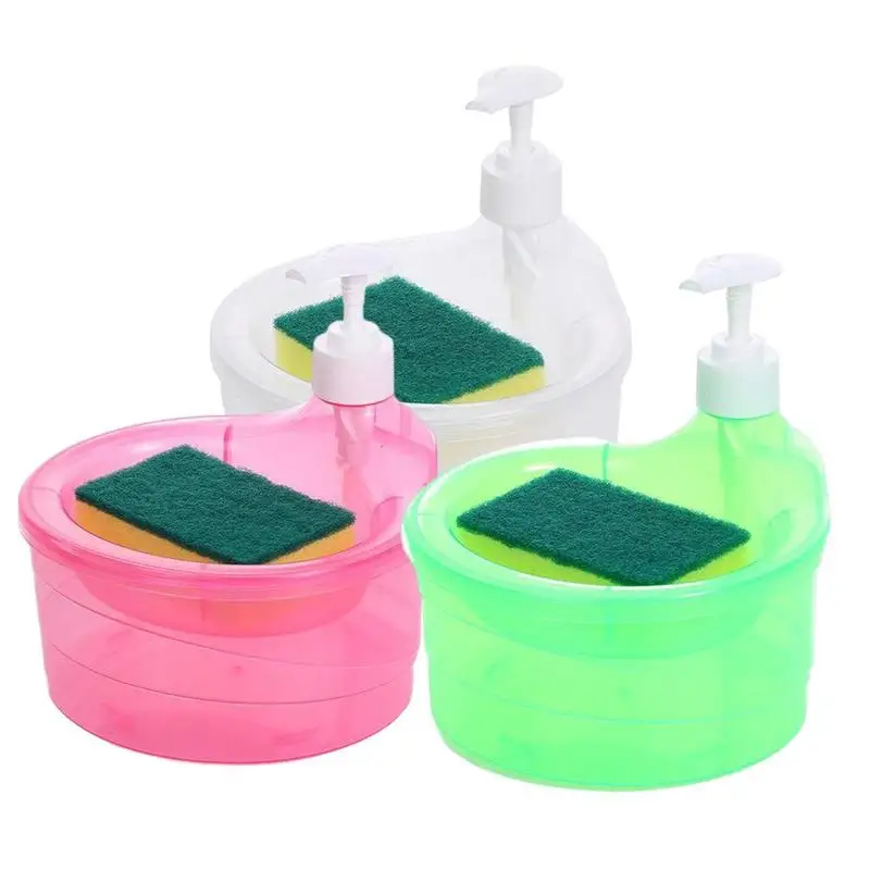 

2 in 1 Liquid Soap Dispenser For Kitchen Portable Detergent Dispense Dish Soap Box Sponge Holder Large Bowl Capacity For Home