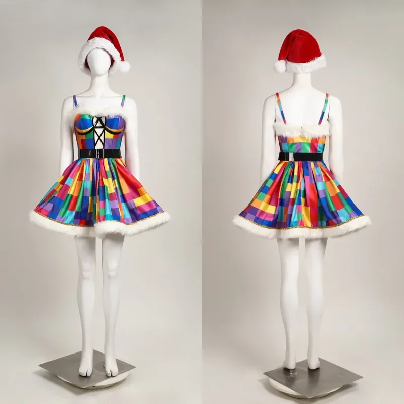 FC6크리스마스 격자 무늬 드레스 여성용 화려한 캐미솔 드레스 소녀 패션 파티 복장 사용자 정의 크기@FC8!