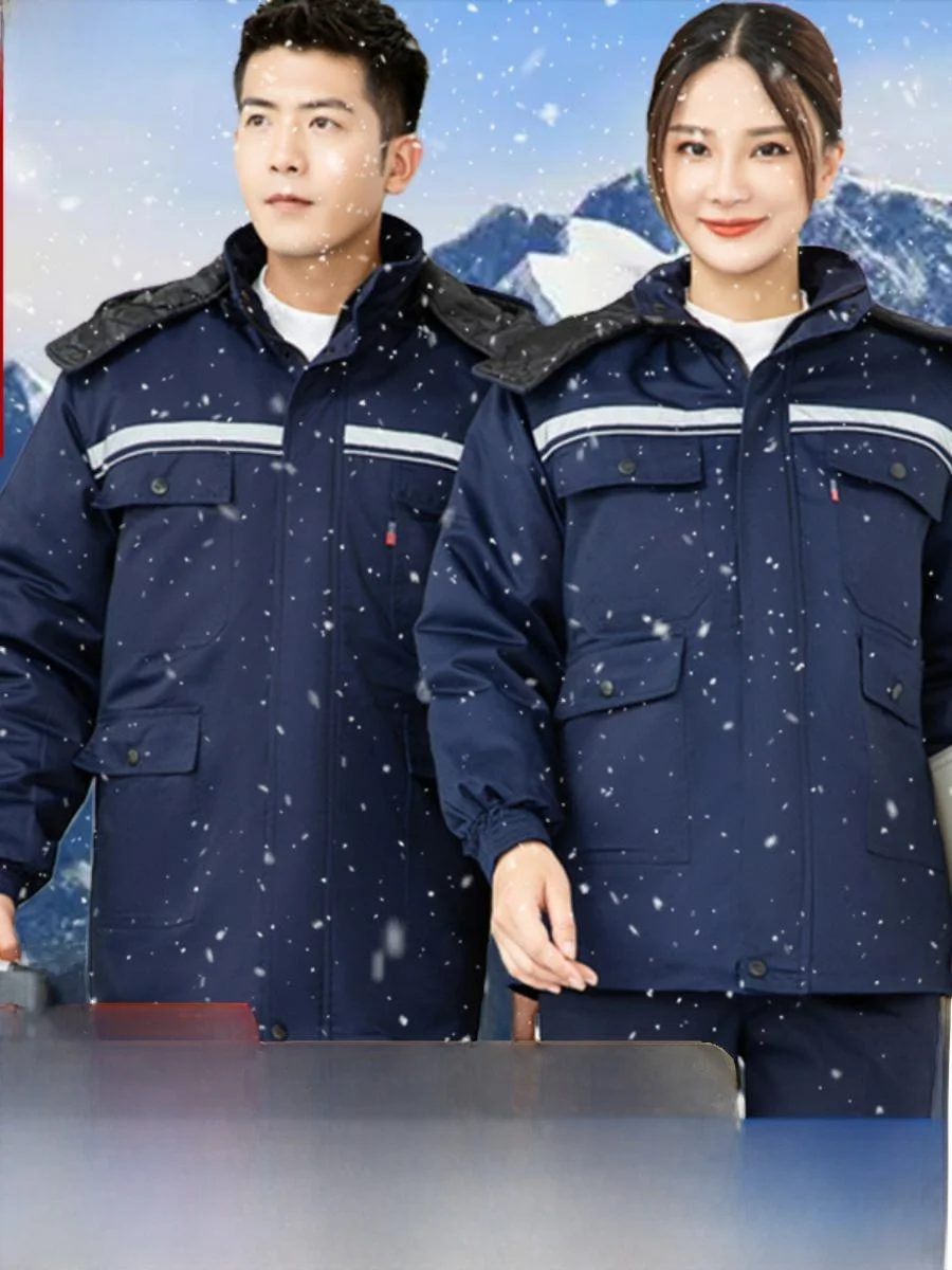 

Thiened Fce Winter Workwear Men's Outdoor Cotton Jaet And Pants Set Detachable Warm Cleaning Crew orm Work Clothes