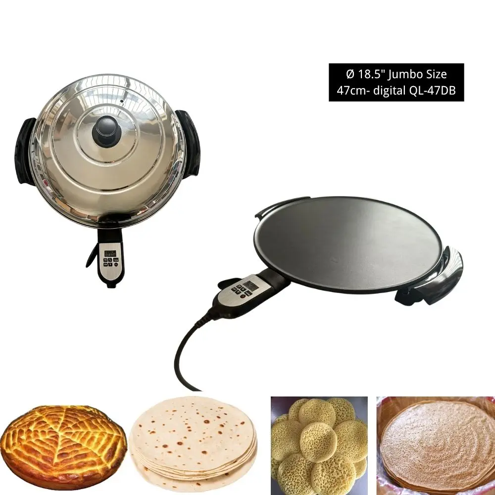 Large 18.5 Inch 47cm Electric Mogogo Enjera Maker Adjustable Thermostat Flatbread Griddle Pan Homemade Enjera Machine