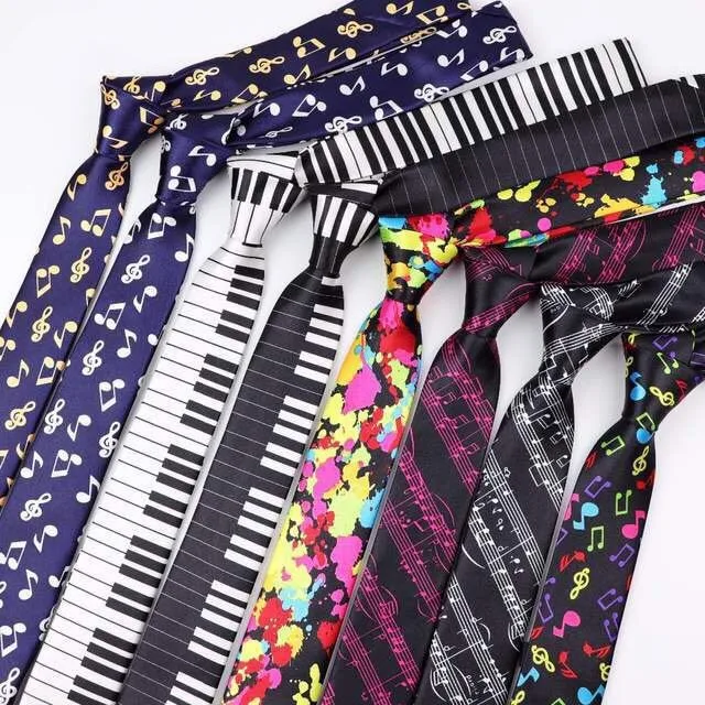 

Classic Musical Notes Printed Tie Silky Narrow Neckties Slim Smooth Piano Guitar Necktie Simple Elegant Trendy Unisex Ties Gift