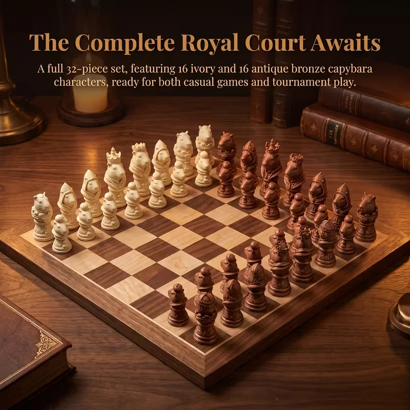16 Pcs Capybara Choose Carved Chess Set, Three-dimensional Modeling Craftsmanship Is Meticulous Desktop Decorative Ornaments