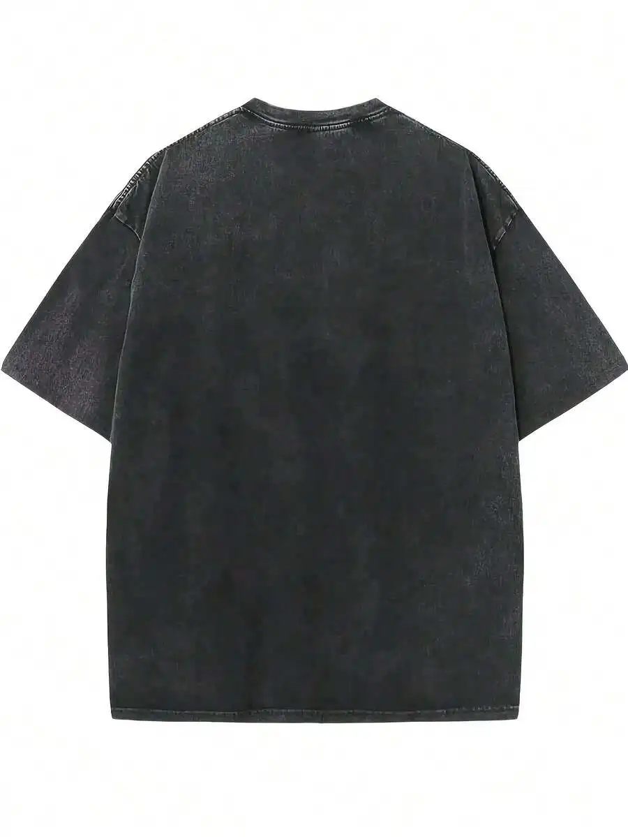 Teen Boys' Letter Print Washed Short Sleeve T-Shirt, Casual, Comfortable, Fashionable, Versatile, Cute, Soft, Suitable For Daily Wear, School, Outing