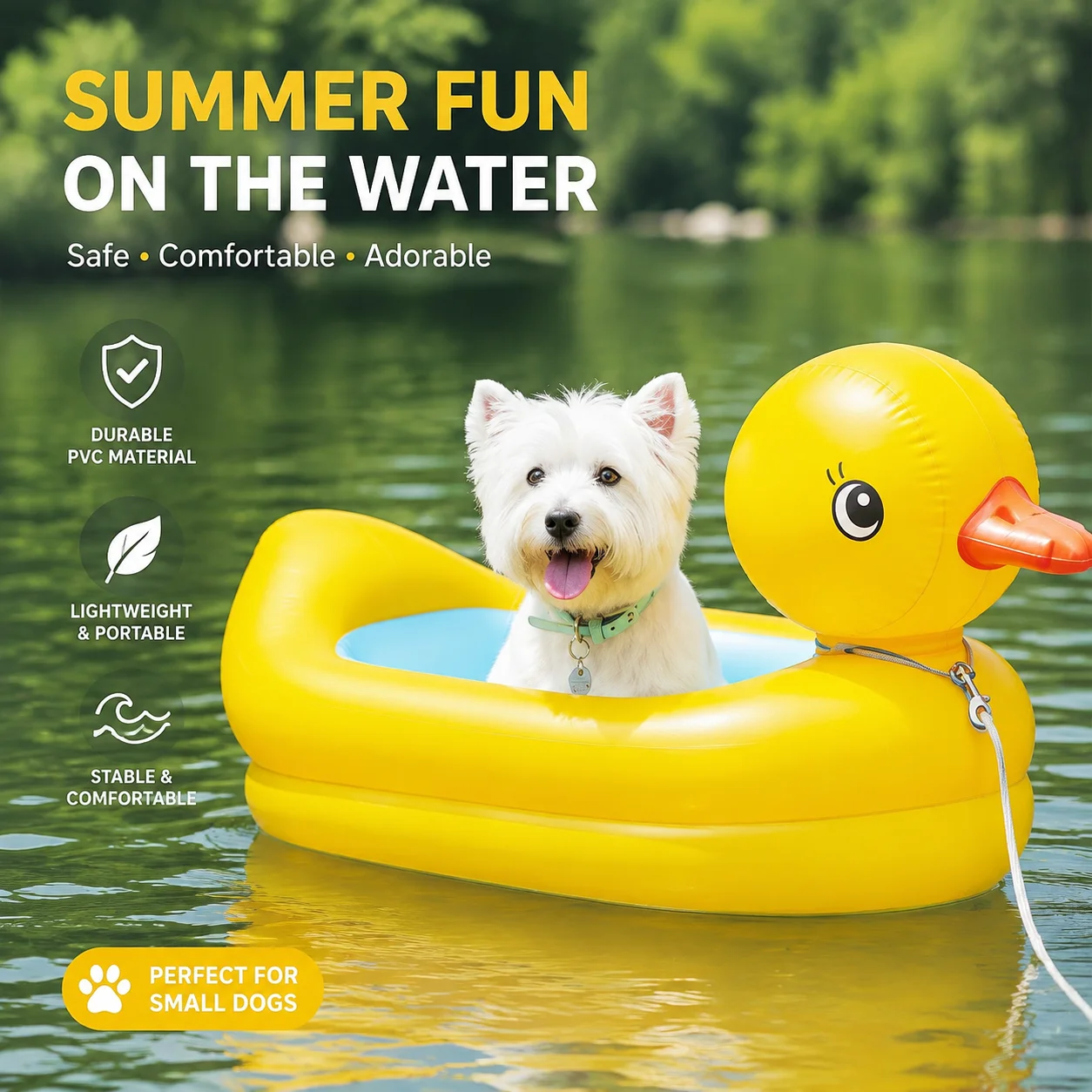 Inflatable Yellow Duck Floating Pet Bed for Small Dogs – Portable Water Toy for Corgis, Teddy Dogs & Outdoor Play view 2