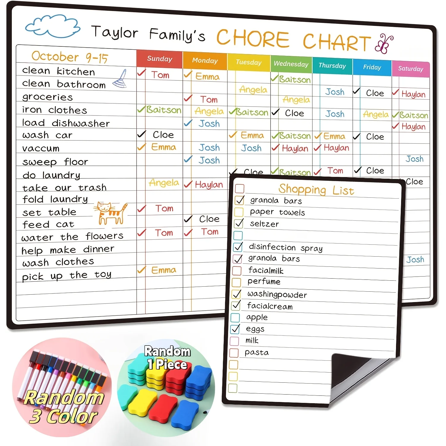 6 PCS Magnetic Dry Erase List Board Set for Fridge, 2 Pcs Weekly/Daily Planning Board with 3 Random Color Markers + 1 Random Col