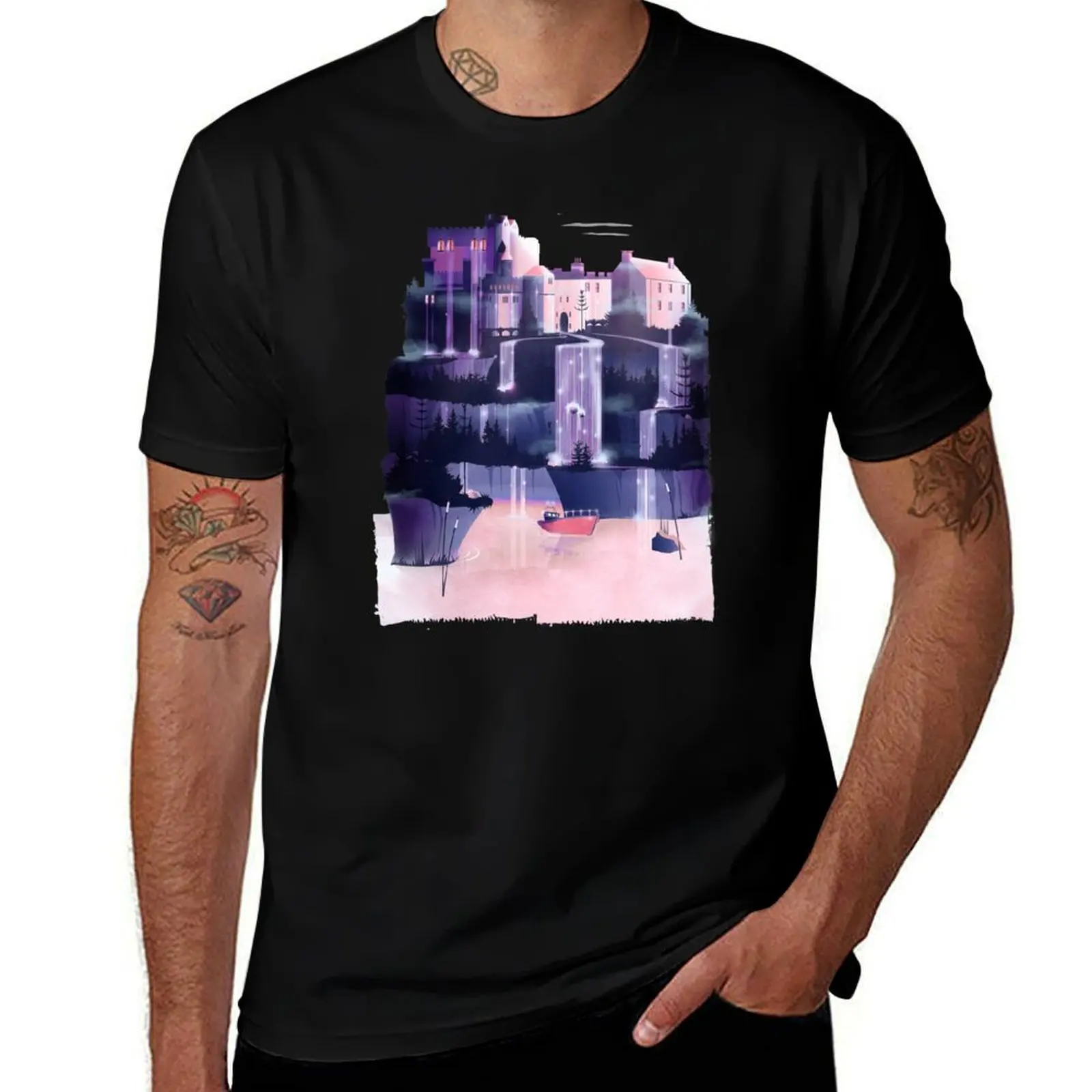 Waterfall Castle T-Shirt Basic Tee Shirt for Everyday Outfit T-Shirt