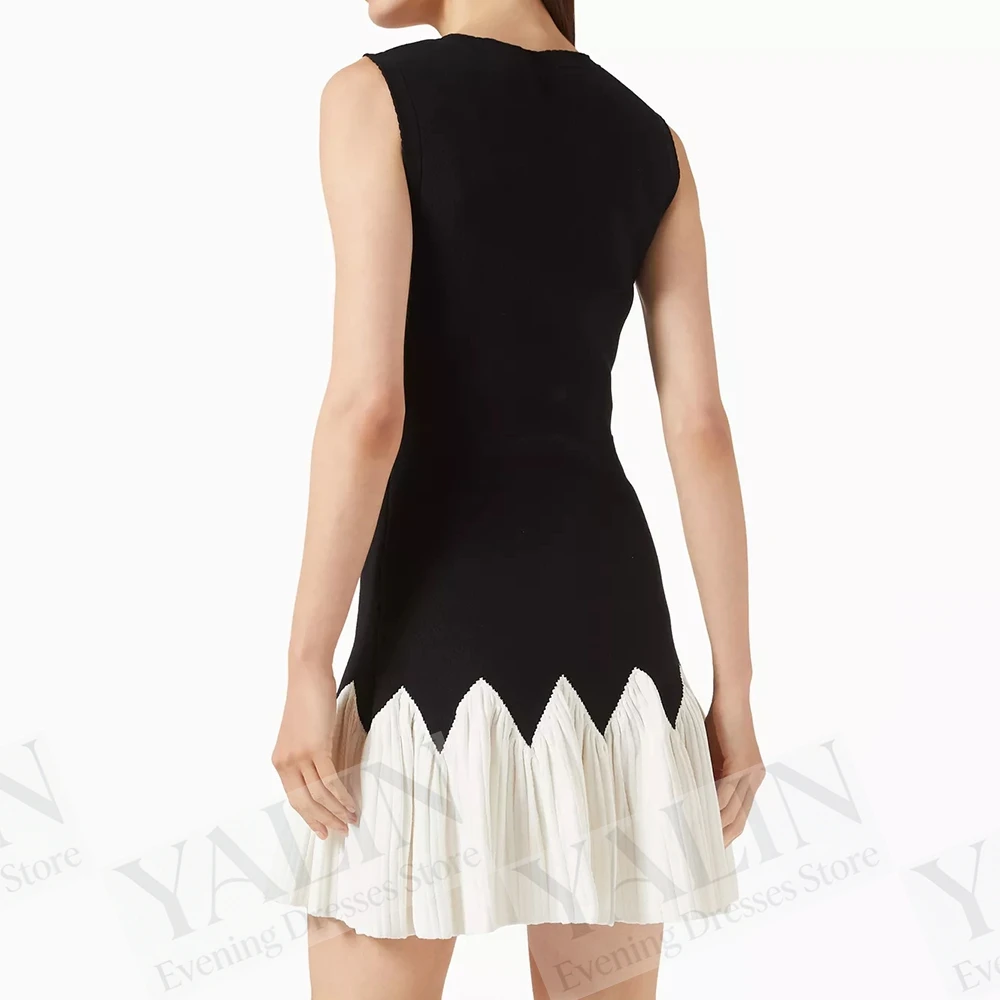 Women's Black Mini Cocktail Dresses O-neck Sleeveless Party Dress Simple Fashion Draped Casual Customized Gowns