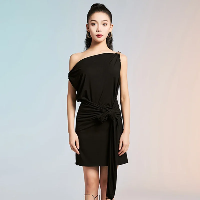 

Sloping Shoulder Backless Latin Dance Dress Sleeveless Latin Dress Women Ballroom Dance Competition Dresses Practice Wear