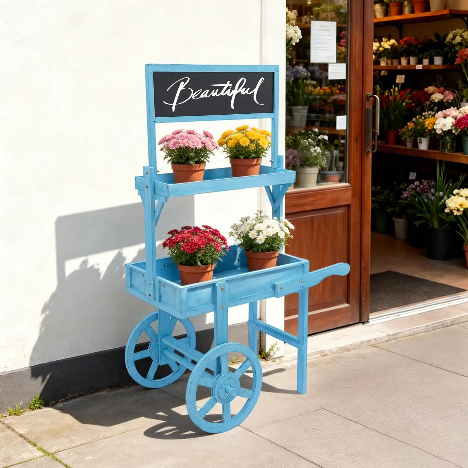 2-Tier Flower Display Stand - Blue, Fir Wood, 22 Lbs Capacity, 31