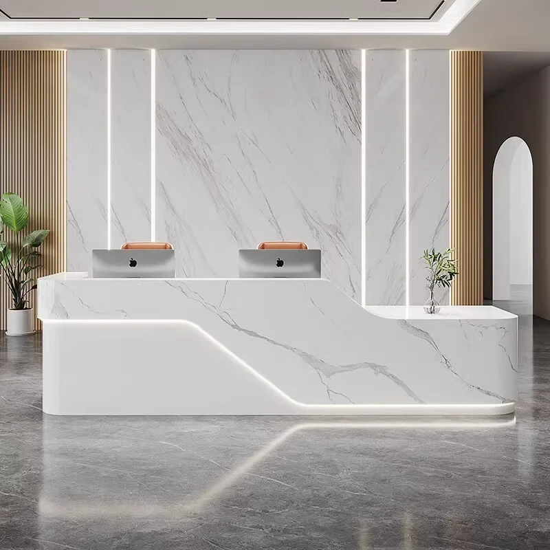 -For Best selling  White with Striped reception desk can  Customized  Color and  LOGO  for Beauty Salon  counter  Font Desk