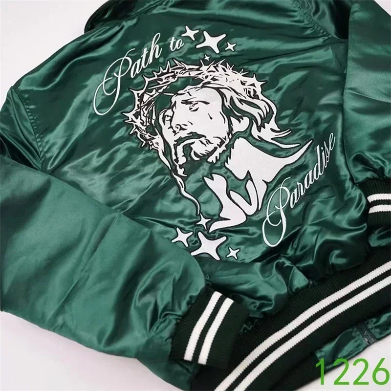 

2024ss Hell Star Green Bomber Jackets Men Women 1:1 Best Quality Heavy Embroidery Oversized Jacket