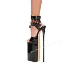 Black Buckle Platform Cut Out Sandals  Peep Toe Thin High Heel Fashionable Novel Sexy Woman Shoes Summer Party Zapatillas Mujer