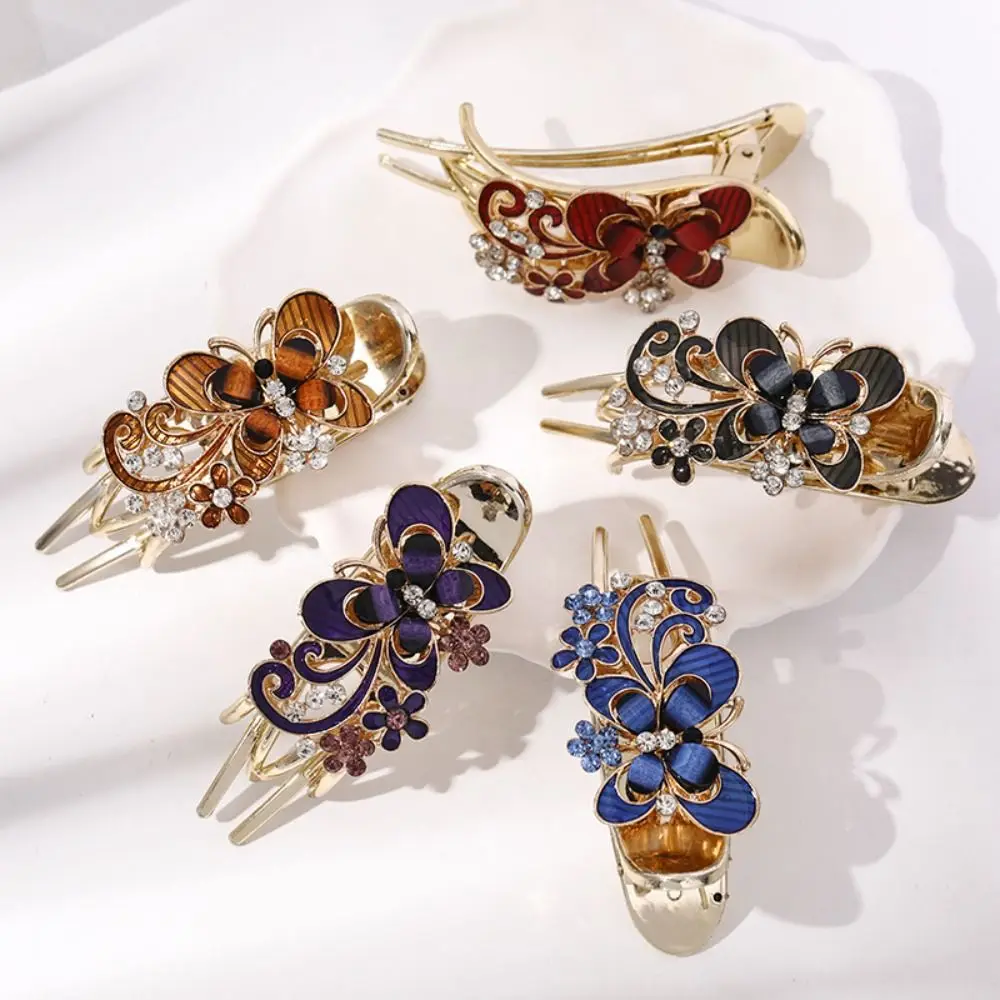 Elegant Headwear Decoration Alligator Hair Clip Hair Accessories Rhinestone Butterfly Hair Claw Crystal Flower Hairpin