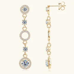 Full Moissanite Dangle Earrings Gold-Plated 925 Sterling Silver Long Tassel Design Drop Earrings for Women Wedding Party Jewelry