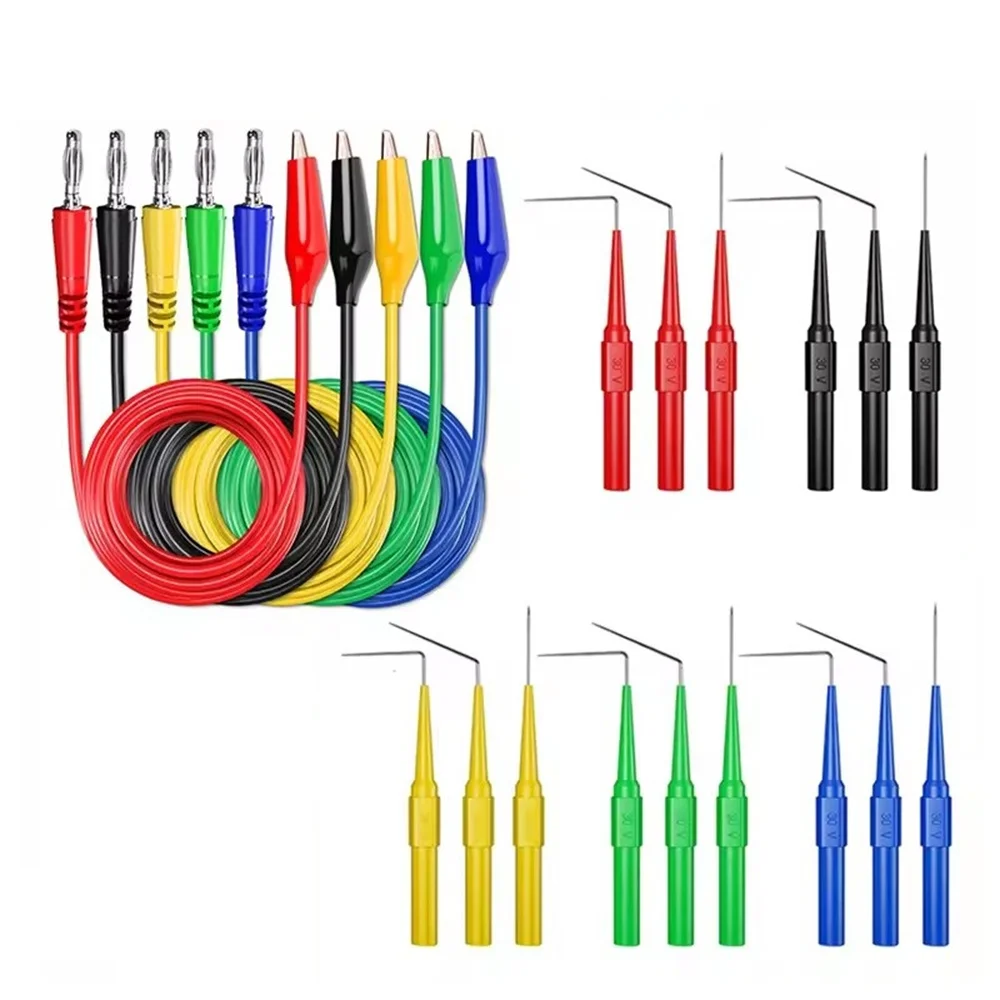 P1920 Series Back Probe Kit Banana Plug to Alligator Clip Multimeter Test Lead with Automotive Puncture Needles Set